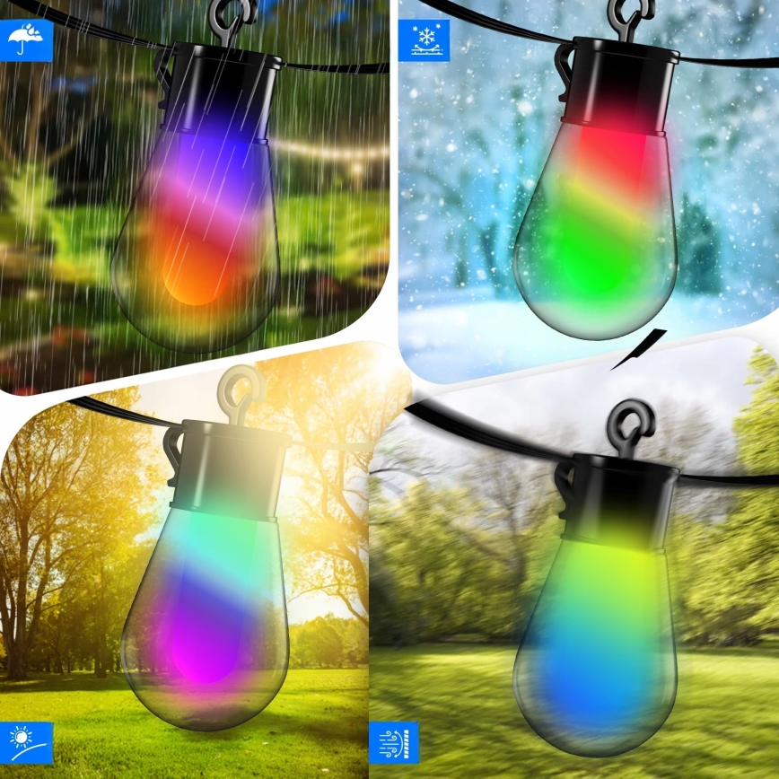 LED RGB ar regulējamu spilgtumu saules darbināms dekoratīvs virtenis 15xLED/18 funkcijas USB 6 m IP44 melna + ar tālvadības pulti