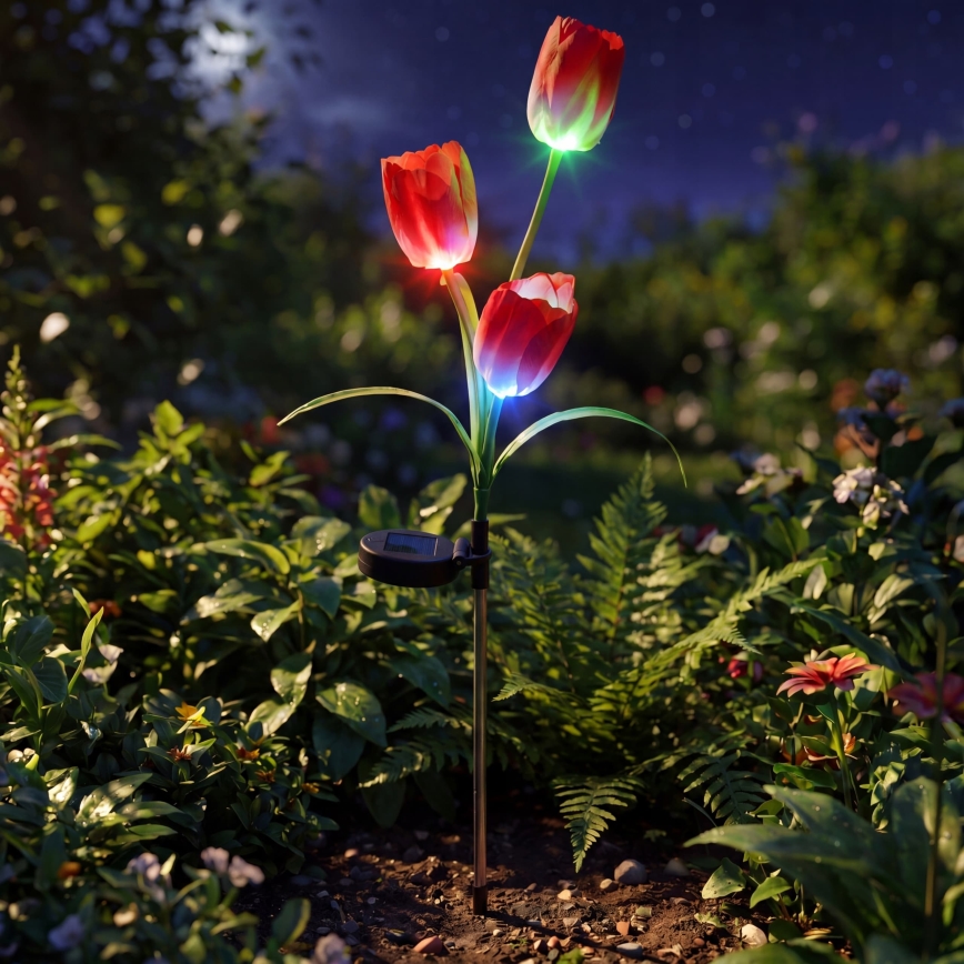 LED RGB saules dekoratīvais gaismeklis 3xLED/3,7V 200 mAh IP44 tulpe