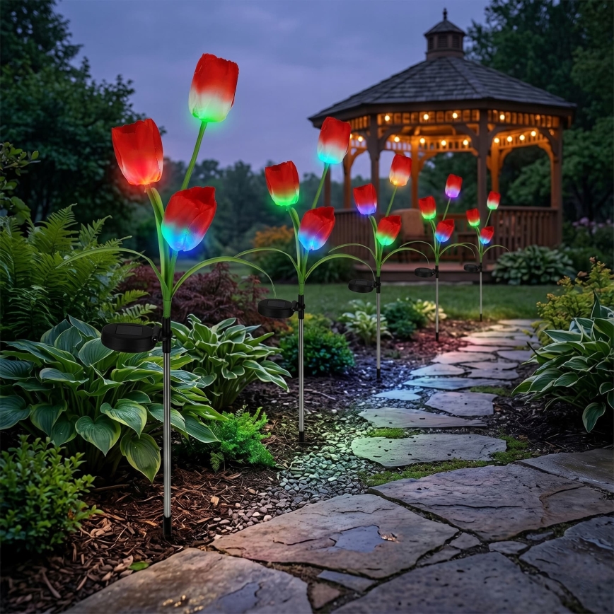 LED RGB saules dekoratīvais gaismeklis 3xLED/3,7V 200 mAh IP44 tulpe
