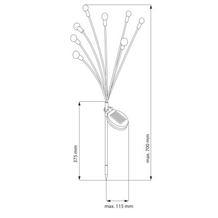 LED RGB Saules eneģijas lampa FIORINI 8xLED/1,2V 600mAh IP44 melna