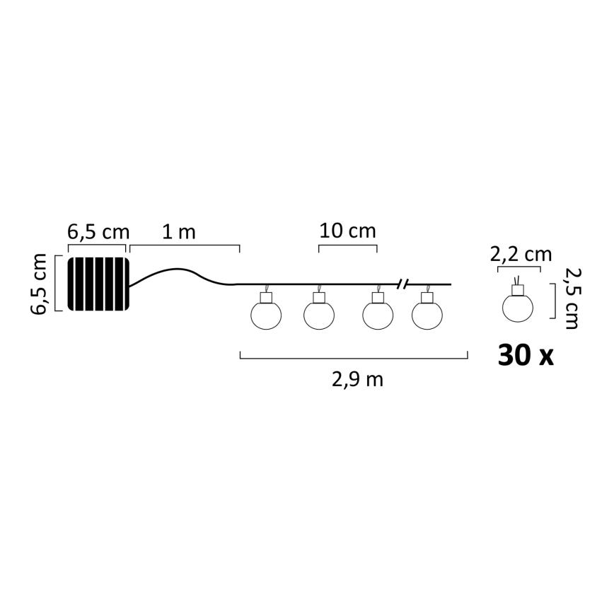 LED RGB Saules enerģijas virtene PARTY 30xLED/1,2V 400 mAh 3,9 m IP44