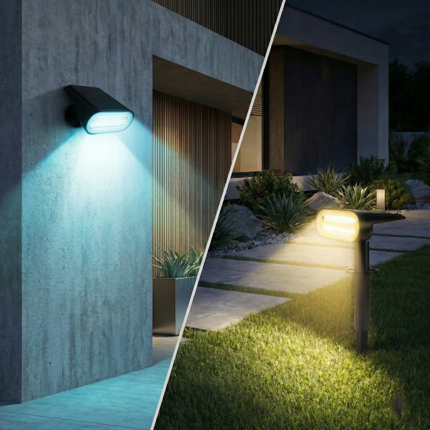 LED RGB saules lampa 2 vienā LED/3,7V 1200 mAh IP54 melna
