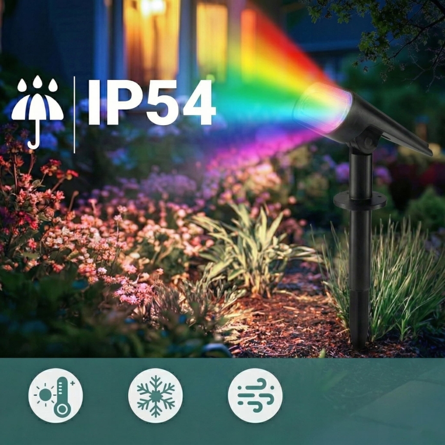 LED RGB saules lampa 2 vienā LED/3,7V 1200 mAh IP54 melna