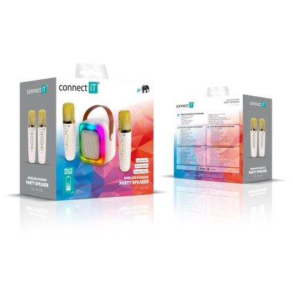 CONNECT IT CSP-1010-BG - LED RGB skaļrunis ar bezvadu mikrofoniem (2 mikrofoni), 5 W, 1200 mAh + 2 × 400 mAh, krēmkrāsā/zelta