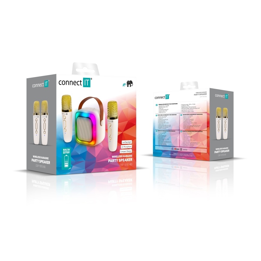 CONNECT IT CSP-1010-BG - LED RGB skaļrunis ar bezvadu mikrofoniem (2 mikrofoni), 5 W, 1200 mAh + 2 × 400 mAh, krēmkrāsā/zelta