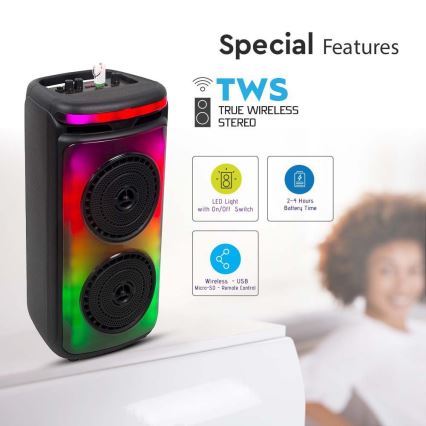 LED RGB Uzlādējams skaļrunis ar mikrofonu 400W/2400 mAh + tālvadības pults
