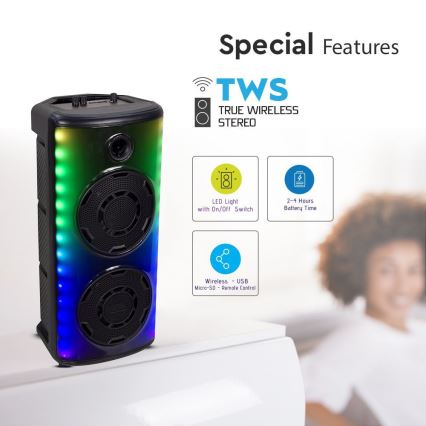 LED RGB Uzlādējams skaļrunis ar mikrofonu 600W/2400 mAh + tālvadības pults
