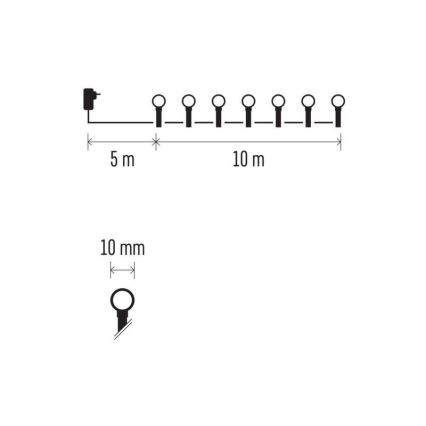 LED RGB Ziemassvētku āra virtene 96xLED/64 režīmi 15m IP44 + tālvadības pults