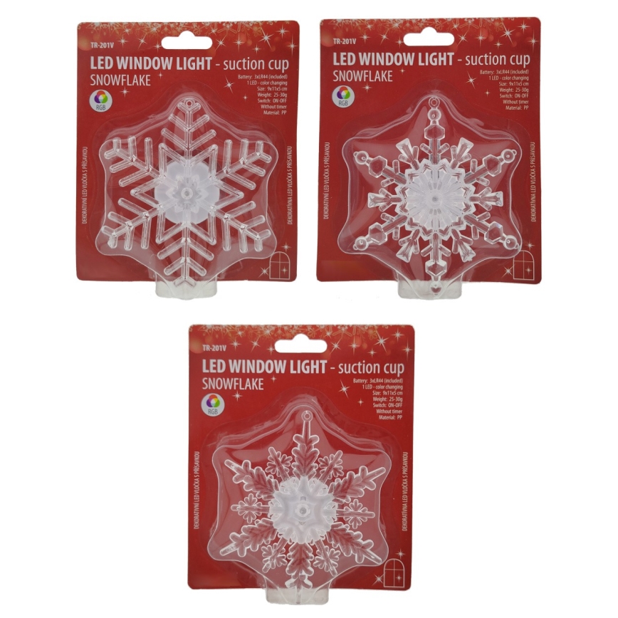 LED RGB Ziemassvētku rotājums ar piesūcekni LED/3xLR44 sniegpārsla
