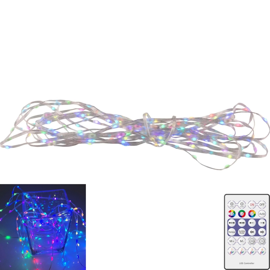 LED RGB Ziemassvētku virtene LED/10W/5V 10 m USB + tālvadības pults