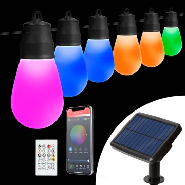 LED RGBIC saules virtene ar regulējamu spilgtumu 30xLED/1,3W/3,7V 2200 mAh 14,37 m IP65 melna + tālvadības pults