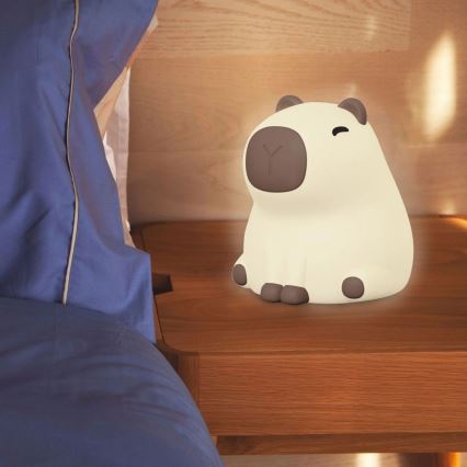 LED RGBW Aptumšojama bērnu skārienvadāma lampa LED/1W/5V USB 1200 mAh kapibara