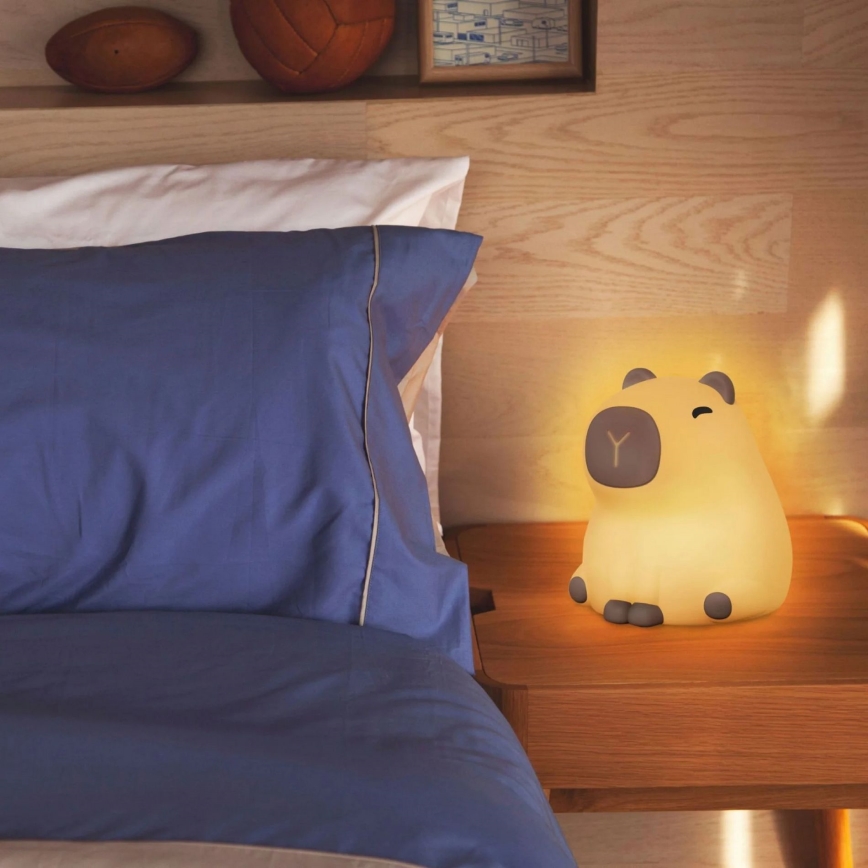 LED RGBW Aptumšojama bērnu skārienvadāma lampa LED/1W/5V USB 1200 mAh kapibara