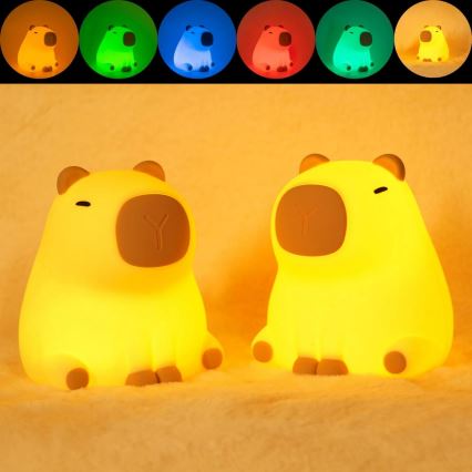 LED RGBW Aptumšojama bērnu skārienvadāma lampa LED/1W/5V USB 1200 mAh kapibara