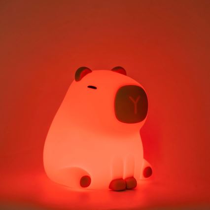LED RGBW Aptumšojama bērnu skārienvadāma lampa LED/1W/5V USB 1200 mAh kapibara