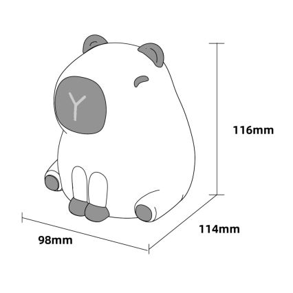 LED RGBW Aptumšojama bērnu skārienvadāma lampa LED/1W/5V USB 1200 mAh kapibara