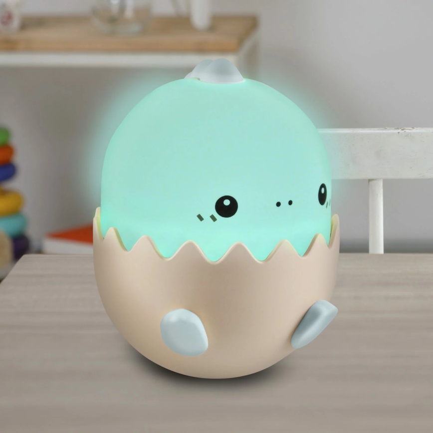 LED RGBW Aptumšojama bērnu skārienvadāma lampa BABY DINO LED/0,75W/5V USB 1200 mAh zila