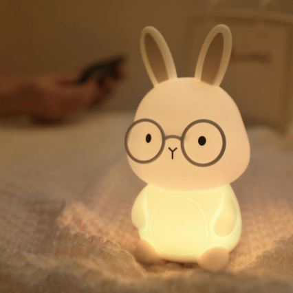 LED RGBW Aptumšojama bērnu skārienvadāma lampa FLORKA LED/1W/5V USB 1200 mAh zaķītis balta/pelēka