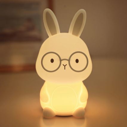 LED RGBW Aptumšojama bērnu skārienvadāma lampa FLORKA LED/1W/5V USB 1200 mAh zaķītis balta/pelēka