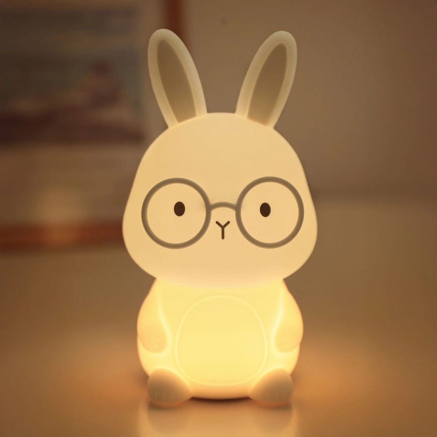 LED RGBW Aptumšojama bērnu skārienvadāma lampa FLORKA LED/1W/5V USB 1200 mAh zaķītis balta/pelēka