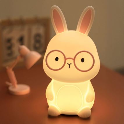 LED RGBW Aptumšojama bērnu skārienvadāma lampa FLORKA LED/1W/5V USB 1200 mAh zaķītis balta/rozā