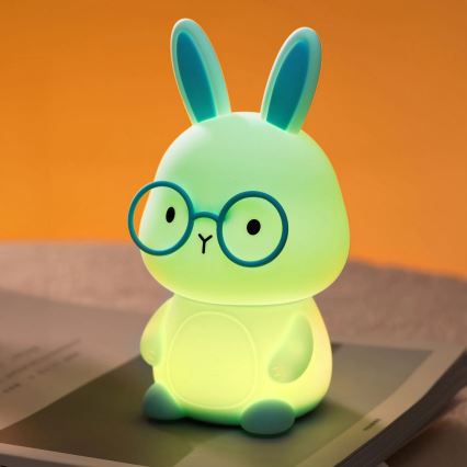 LED RGBW Aptumšojama bērnu skārienvadāma lampa FLORKA LED/1W/5V USB 1200 mAh zaķītis zila