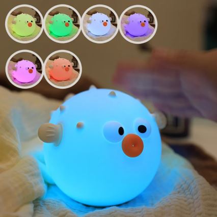 LED RGBW Aptumšojama bērnu skārienvadāma lampa HELI LED/1W/5V USB 1200 mAh zivs zila