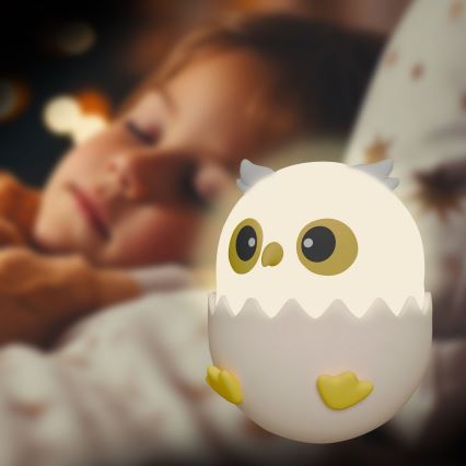 LED RGBW Aptumšojama bērnu skārienvadāma lampa OWL LED/1W/5V USB 1200 mAh pūce rozā