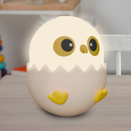 LED RGBW Aptumšojama bērnu skārienvadāma lampa OWL LED/1W/5V USB 1200 mAh pūce rozā