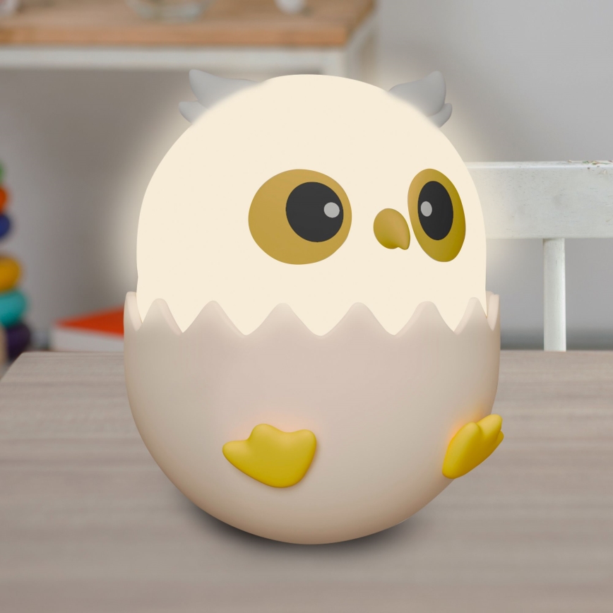 LED RGBW Aptumšojama bērnu skārienvadāma lampa OWL LED/1W/5V USB 1200 mAh pūce rozā