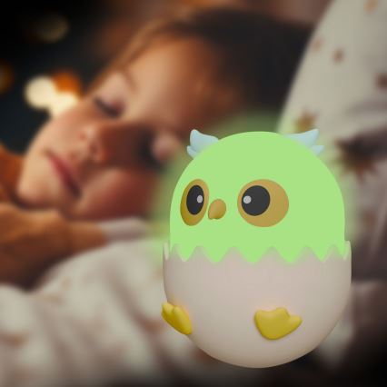 LED RGBW Aptumšojama bērnu skārienvadāma lampa OWL LED/1W/5V USB 1200 mAh pūce zila