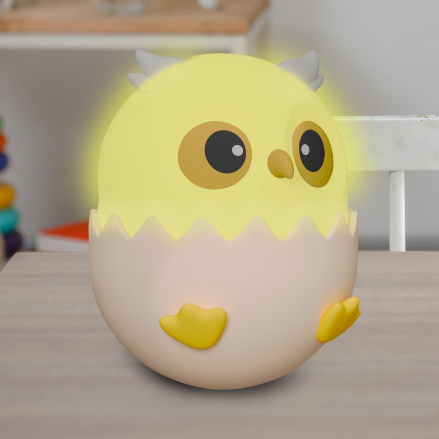 LED RGBW Aptumšojama bērnu skārienvadāma lampa OWL LED/1W/5V USB 1200 mAh pūce zila
