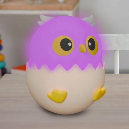 LED RGBW Aptumšojama bērnu skārienvadāma lampa OWL LED/1W/5V USB 1200 mAh pūce zila