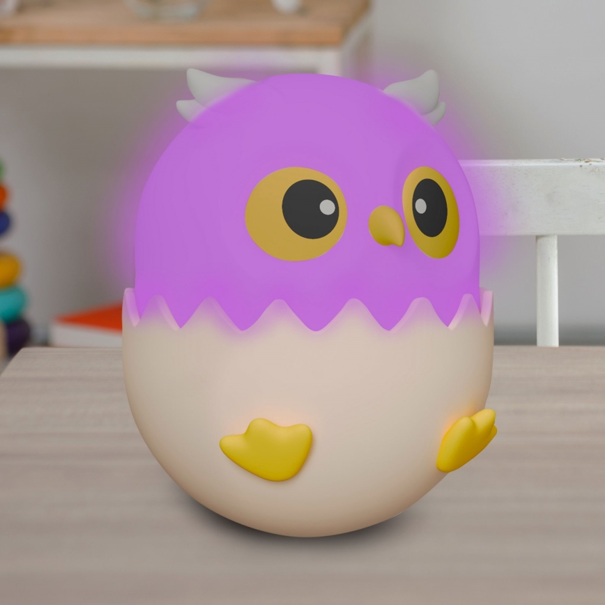 LED RGBW Aptumšojama bērnu skārienvadāma lampa OWL LED/1W/5V USB 1200 mAh pūce zila