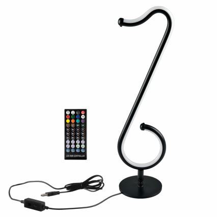 LED RGBW Aptumšojama galda lampa NUTKA LED/15W/5V melna + tālvadības pults