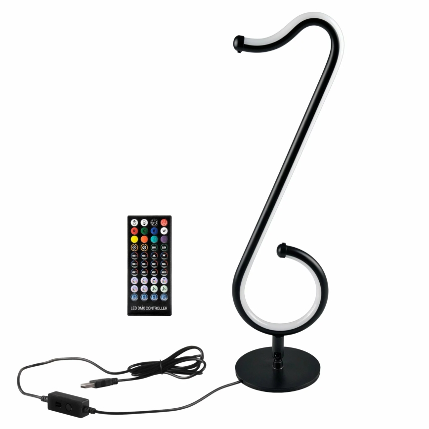LED RGBW Aptumšojama galda lampa NUTKA LED/15W/5V melna + tālvadības pults