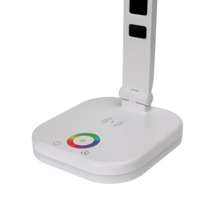LED RGBW Aptumšojama skārienvadāma galda lampa ar bezvadu uzlādi, ekrāns un USB ports MAGNUS LED/6W/5V 3000-6500K balta