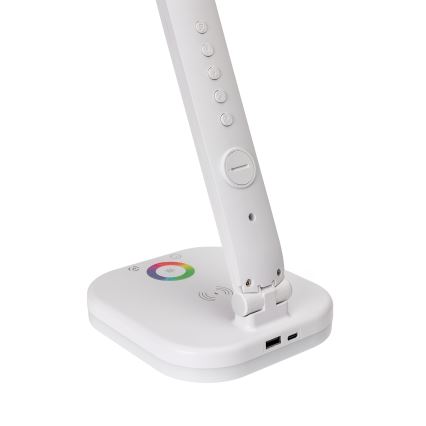 LED RGBW Aptumšojama skārienvadāma galda lampa ar bezvadu uzlādi, ekrāns un USB ports MAGNUS LED/6W/5V 3000-6500K balta