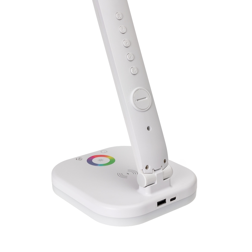 LED RGBW Aptumšojama skārienvadāma galda lampa ar bezvadu uzlādi, ekrāns un USB ports MAGNUS LED/6W/5V 3000-6500K balta