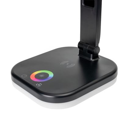 LED RGBW Aptumšojama skārienvadāma galda lampa ar bezvadu uzlādi, LCD ekrāns un USB ports MAGNUS LED/6W/5V 3000-6500K melna