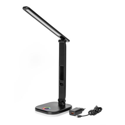 LED RGBW Aptumšojama skārienvadāma galda lampa ar bezvadu uzlādi, LCD ekrāns un USB ports MAGNUS LED/6W/5V 3000-6500K melna