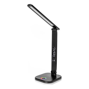LED RGBW Aptumšojama skārienvadāma galda lampa ar bezvadu uzlādi, LCD ekrāns un USB ports MAGNUS LED/6W/5V 3000-6500K melna