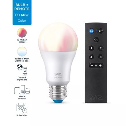 LED RGBW Aptumšojama spuldze A60 E27/8,5W/230V 2200-6500K  CRI 90 Wi-Fi + tālvadības pults - WiZ