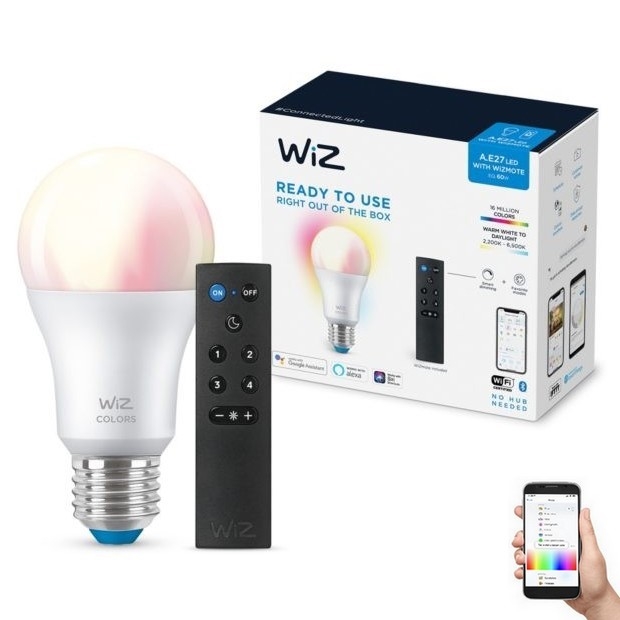 LED RGBW Aptumšojama spuldze A60 E27/8,5W/230V 2200-6500K  CRI 90 Wi-Fi + tālvadības pults - WiZ