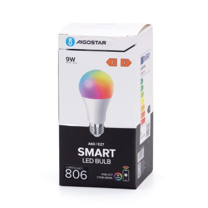 LED RGBW Aptumšojama spuldze A60 E27/9W/230V 2700-6500K Wi-Fi - Aigostar