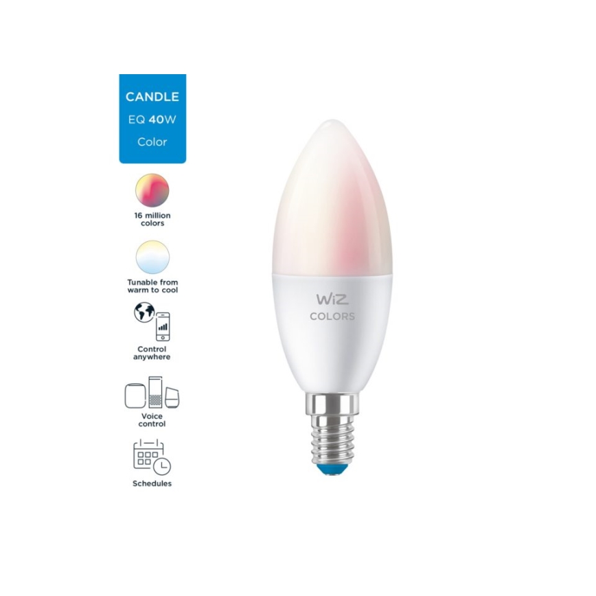 LED RGBW Aptumšojama spuldze C37 E14/4,9W/230V 2200-6500K CRI 90 Wi-Fi -WiZ