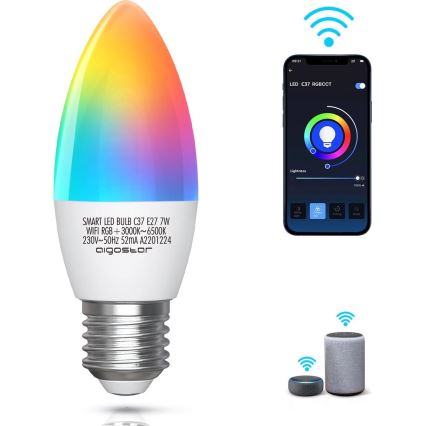 LED RGBW Aptumšojama spuldze C37 E27/7W/230V 3000-6500K Wi-Fi - Aigostar