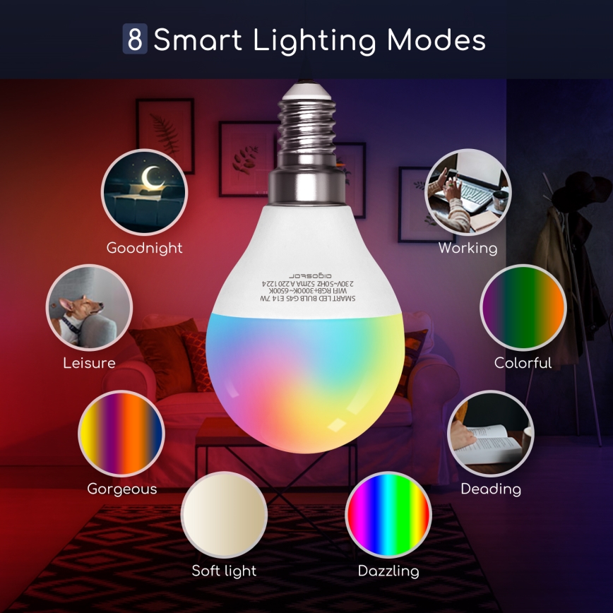 LED RGBW Aptumšojama spuldze G45 E14/7W/230V 3000-6500K Wi-Fi - Aigostar