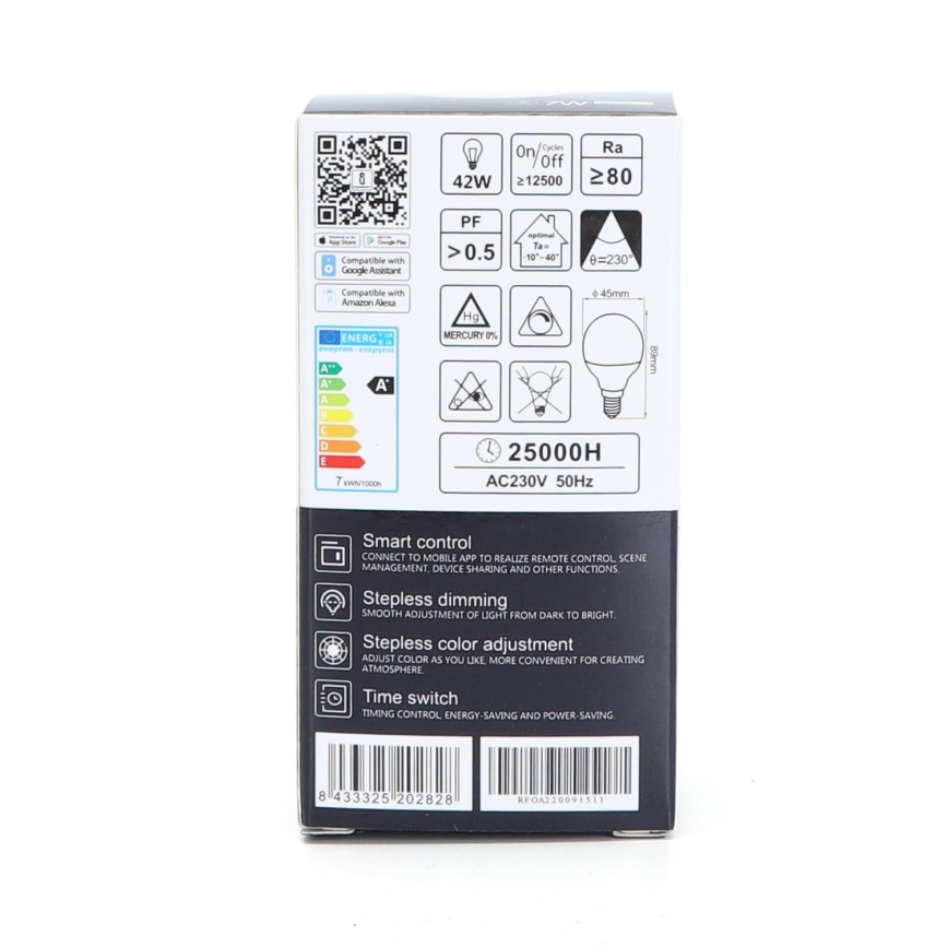 LED RGBW Aptumšojama spuldze G45 E14/7W/230V 3000-6500K Wi-Fi - Aigostar