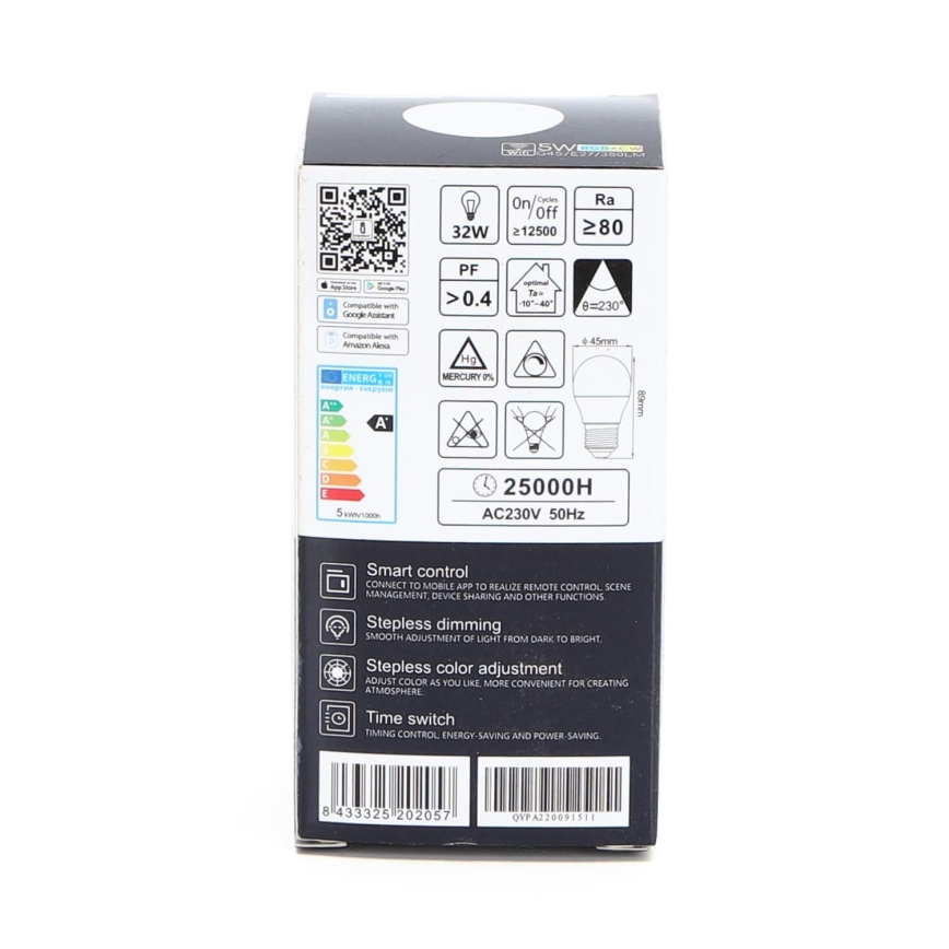 LED RGBW Aptumšojama spuldze G45 E27/5W/230V 3000-6500K Wi-Fi - Aigostar